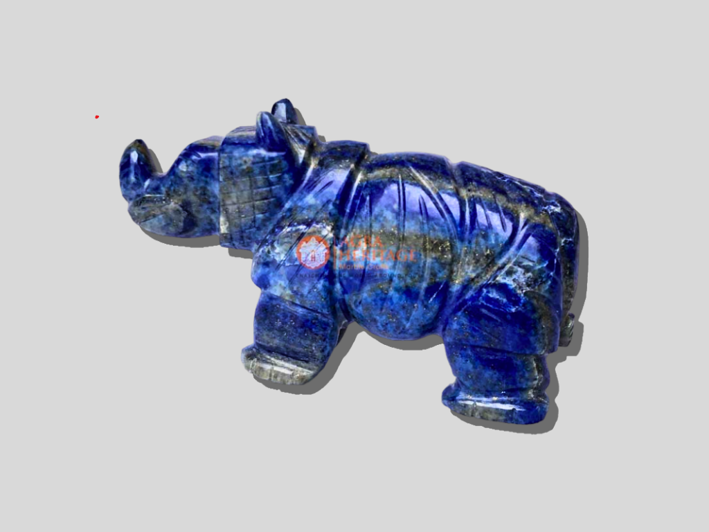 Lapis Lazuli Rhino Animal Statue Handmade Sculpture